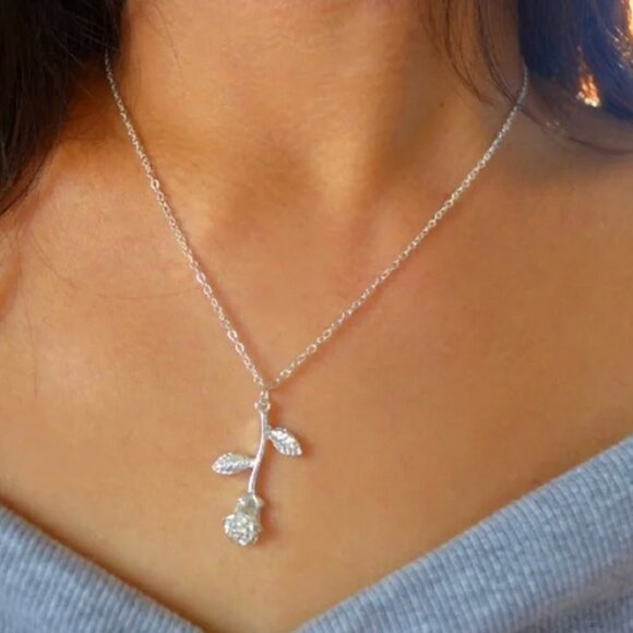 "Beauty & the Beast" Minimalist Cute Rose Necklace - Picture 1 of 9